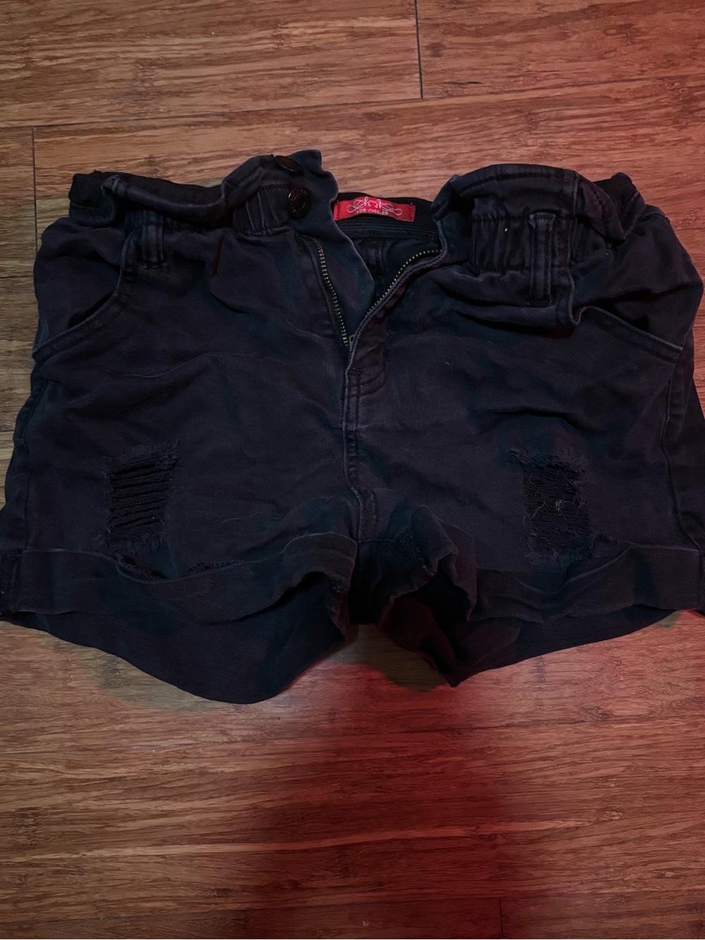 Los Angeles Apparel Black Jean Shorts with Distressed Detail